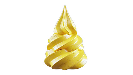 Yellow Soft Serve Ice Cream Swirl on White Background
