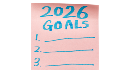 2026 goals list on transparent background. New year resolutions 2026 on white paper,New Year planning and resolution, goals, action, checklist, expectations concept.to do list on note