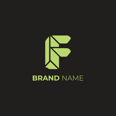 Geometric Green Letter F Monogram Logo