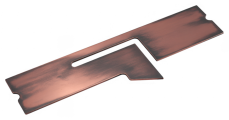 Copper metal piece with cutout isolated on a transparent background rectangular