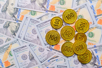 Dollars and gold, investing in the global stock market, wealth and investment success.