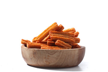 French fries snack on a bowl, isolated on white background