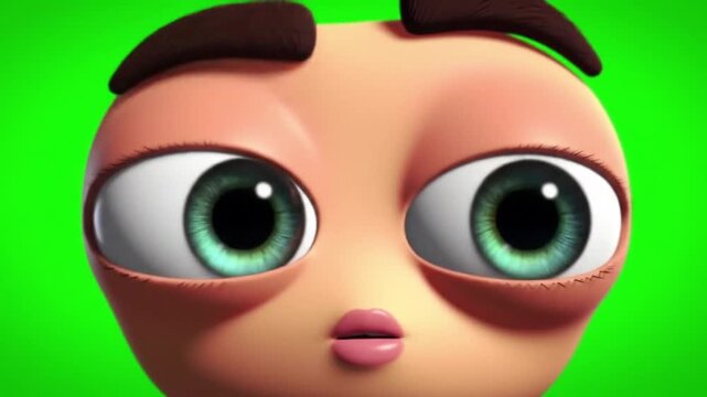 Green Screen Footage: Cute Cartoon Character Face Close-Up Animation
