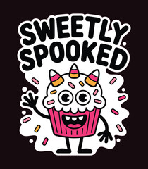 Sweetly Spooked Halloween Cupcake Character Illustration t-shirt design