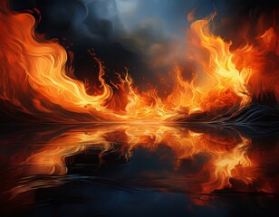 fiery blaze reflected on water surface
