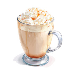 Isometric watercolor rendering of Vanilla Latte, isolated on a clean white background.
