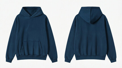 Blank Dark Blue Hoodie Mockup, Front and Back View, Isolated on White Background © Drip