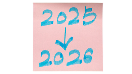 2025 2026 new year on pink note