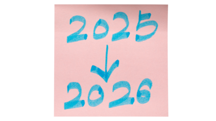 2025 2026 new year on pink note