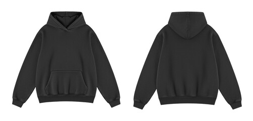 Blank Black Oversized Hoodie Mockup Front and Back Views on Transparent © Drip