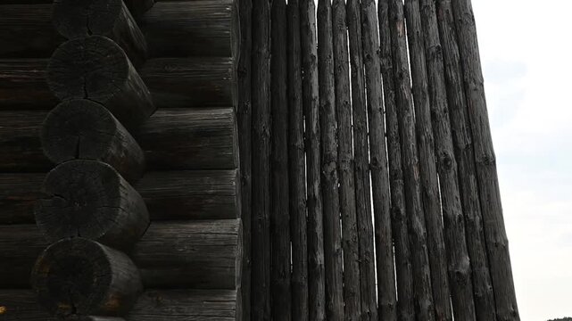 18th Century Wooden Log Buildings in a Rural Village