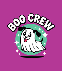 Cartoon Ghost Dog - Boo Crew Halloween Pet Fun Illustration t-shirt design