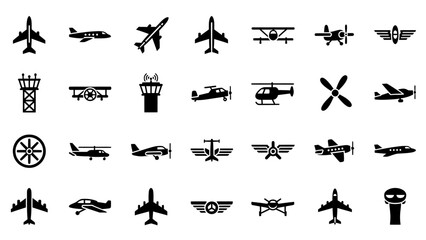 Airplane Icon Set in Flat Style for UI, Banner, Poster and Infographic