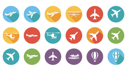 Airplane Icon Set in Flat Style for UI, Banner, Poster and Infographic