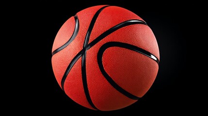 Vibrant basketball with textured surface and black seams, illuminated against a dark background, showcasing the essence of sports and athleticism in a dynamic composition