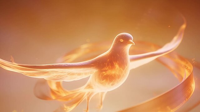 Holy Spirit Dove in Fiery Glow Symbolizing Divine Presence and Spiritual Power.