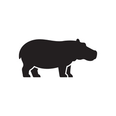 Black silhouette of a hippopotamus isolated on a transparent background for design elements or icons
