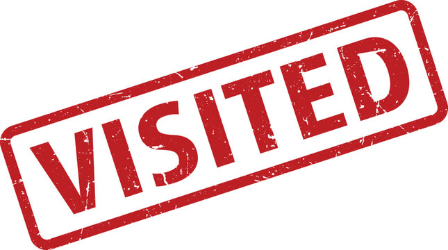 Distressed Red Visited Stamp on White Background, Indicating Completed Destination or Location Visit