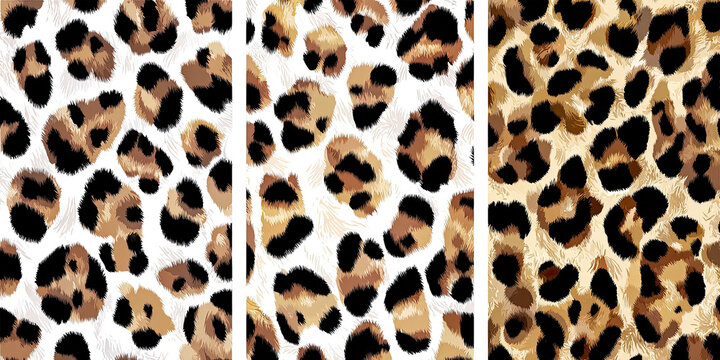 A seamless illustration showing different variations of a classic animal print, leopard pattern