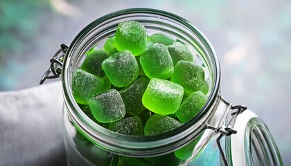 green gummies in a jar symbolize health and nutrition highlighting superfood benefits