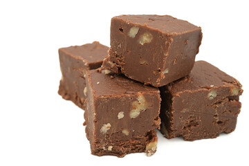 Squares of creamy homemade fudge.