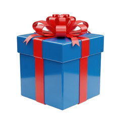 Fototapeta premium Blue gift box with red bow isolated on transparent background