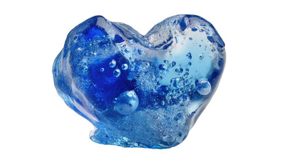 Fototapeta premium A close-up, transparent, and vibrant blue heart, showcasing embedded bubbles against black