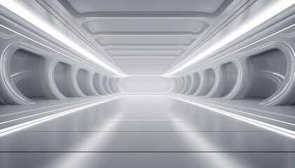 white background 3d room light abstract space technology tunnel stage floor empty white future 3d neon background studio futuristic corridor render modern interior silver road black wall design gray