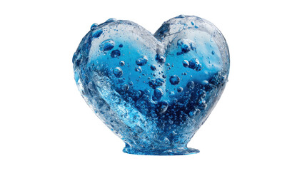 A translucent, blue heart shape filled with bubbles, against a black background