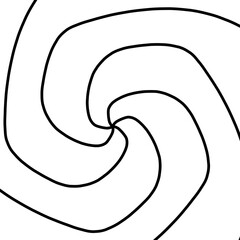 A swirling abstract pattern made of smooth, continuous black lines forming a spiral-like flow with gentle curves.