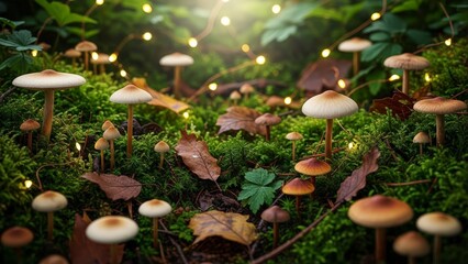 Enchanted Forest Floor with Glowing Mushrooms and Fireflies.