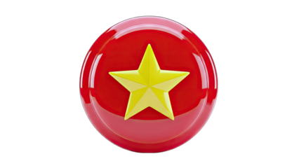 3D Rendered Red Button with Yellow Star Isolated on White