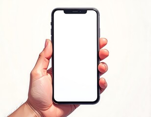 Hand holding a blank-screened phone. The background is plain white, enhancing the display of the modern device