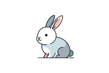 Obraz premium Cartoon rabbit in profile with white head, gray body, blue ears, and pink accents