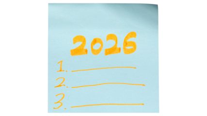 2026 goals list on transparent background. New year resolutions 2026 on white paper,New Year planning and resolution, goals, action, checklist, expectations concept.to do list on note