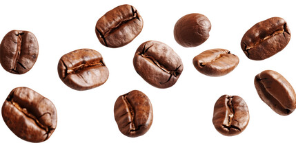 Obraz premium A handful of rich roasted arabica coffee beans isolated for café branding.