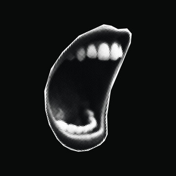 mouth with halftone stipple effect vector for urban design. stipple texture, monochrome photocopy style.	