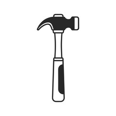 Black and white illustration of a hammer on white background