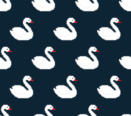 pixel swan Seamless Pattern vector background pixel art for 8 bit game