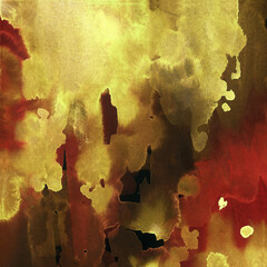 Bright painted red, orange and yellow watercolor splash isolated on black background. Hand drawn texture