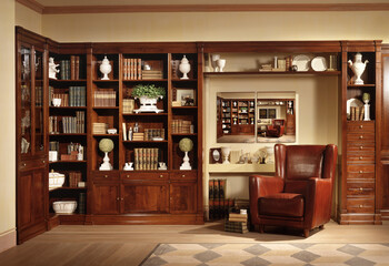 Single shot photo of a room with a bookcase