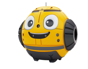 A cheerful yellow cartoon robot mascot for technology branding and children’s products.

