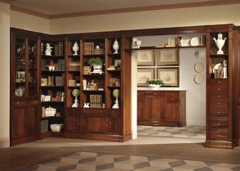 Single shot photo of a room with a bookcase