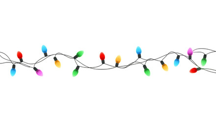 A festive illustration of a string of classic multicolored christmas lights for celebration