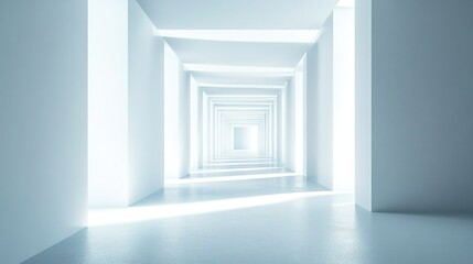  A minimalist corridor with soft lighting leading to a distant end
