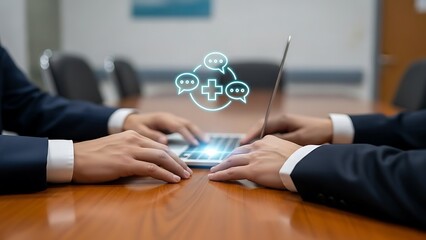 Business professionals collaborating on digital project