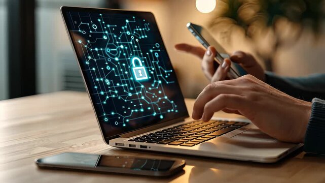 Demonstration of effective cybersecurity practices while engaging with multiple devices in a contemporary workspace