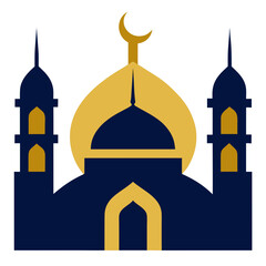 Minimalist mosque illustration with crescent moon symbol and two minarets