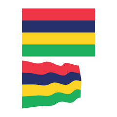 Mauritius national flag displayed in flat and waving styles, representing the country