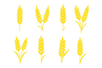Wheat ear icons set vector silhouettes. Black wheat spikelet vector collection. Set of wheat stalk. Cereal plant silhouettes. Wheat silhouettes. Wheat vector icons. Design eps 10 
